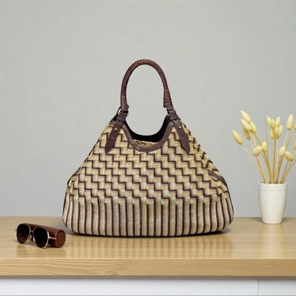 Cole Haan Handbags - SOLD: COLE HAAN Genevieve Woven Triangle Hobo Shoulder Handbag Tote 19" Silk